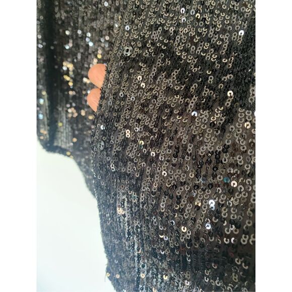 Halogen Dark Black Sequin Button Down Shirt Sz M - Picture 7 of 11